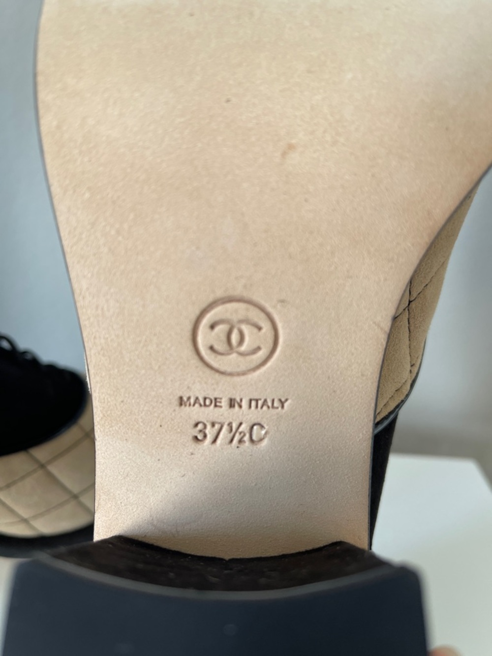 NIB Chanel™ Goatskin Black and Beige CC Lace-Ups Shoes Booties block heel - Picture 7 of 10